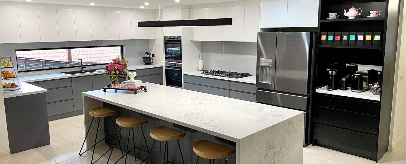 Dodge Cabinets created this stunning and practical kitchen as part of a Kitchen Renovation for clients Demi and Damian